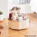 Beige hexagonal makeup brush organizer with 16cm diameter and silver trim - Light Luxury Cream Yellow