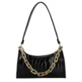 Sac sous l'aisselle noir brillant à motif crocodile avec chaîne dorée décorative - 23x14x6cm / Noir