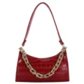 Elegante bolso de hombro rojo con estampado de cocodrilo y cadena dorada para mujer. - 23x14x6cm / Rojo