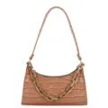 Elegante bolso de hombro con estampado de cocodrilo beige y cadena dorada decorativa - 23x14x6cm / Caqui
