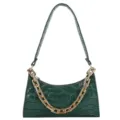 Bolso baguette verde oscuro con efecto cocodrilo y cadena dorada gruesa elegante - 23x14x6cm / Verde