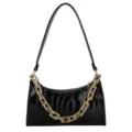 Elegante bolso de hombro negro con estampado de cocodrilo y una cadena dorada decorativa - 23x14x6cm / Negro