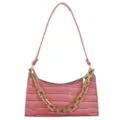 Elegante bolso rosa con estampado de cocodrilo y una llamativa cadena dorada gruesa - 23x14x6cm / Rosa