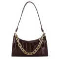 Elegante bolso de hombro marrón oscuro con efecto cocodrilo y cadena dorada chic - 23x14x6cm / Marrón Oscuro