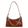 Bolso baguette de hombro marrón con estampado de cocodrilo y cadena dorada - 23x14x6cm / Tostado