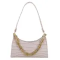 Elegante bolso de hombro baguette beige con grabado de cocodrilo y cadena dorada - 23x14x6cm / Blanco Roto