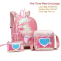 Pink sequin 3-piece backpack set for girls featuring unicorn horn and heart patch - Large 3-Piece Set / Pink