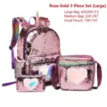 Set da 3 pezzi di zaini in paillettes oro rosa per bambine con corno di unicorno e cuori - Piccolo Set da Tre Pezzi / Oro rosa