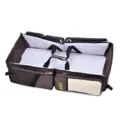 Bolso de maternidad plegable marrón y cuna de viaje con múltiples bolsillos y forro blanco - Café