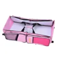 Bolso cambiador plegable rosa y cuna de viaje portátil con múltiples bolsillos grandes - Rosa rojo