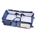 Cuna portátil plegable azul y bolso cambiador de viaje con varios bolsillos de almacenamiento - Azul marino
