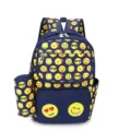 Blue student backpack set with vibrant yellow emoji prints for school and travel use - Blue Emoji Print