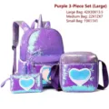 Purple sequin 3-piece backpack set including crossbody bag and small pencil case - Large 3-Piece Set / Purple