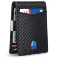 Detailed view of a slim carbon fiber minimalist wallet featuring a money clip and card slots - Carbon Fiber Texture Short Style (With Money Clip) / Carbon Fiber Black