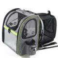 Expandable pet carrier backpack in grey with green trim and breathable mesh windows - Light Gray