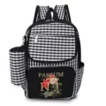 Black and white checkered backpack with vintage floral print and matching side pouch - Black White Checkered Print