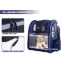 Blue expandable pet backpack carrier with lockable zipper and safety rope feature - Blue