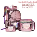 Three-piece rose gold sequin backpack set featuring heart and unicorn horn details - Small Set / Rose Gold