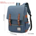 Detailed view of blue canvas laptop backpack showing 25L capacity and 17.2 inch height - Vintage Style (30527) / Upgraded With USB / Light Blue