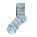 Cozy light blue winter wool mid-tube socks featuring classic retro Fair Isle snowflake patterns. - One Size (34-40) / Light Blue