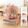 Pink pegboard desk organizer with drawers and storage accessories for cosmetics - Includes Hooks x4, Low Box x1, High Box x1 / Pink