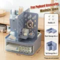 Multifunctional grey pegboard desk organizer with drawer and storage accessories - Includes Hooks x4, Low Box x1, High Box x1 / Blue