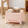 Pink rolling plastic storage bin with wheels, dimensions 42x28.5x31cm, for desk organization - 2-Tier / Mobile Style / Pink