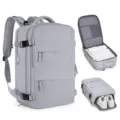 Gray large capacity multi-functional travel backpack with dedicated shoe compartment - Horizontal Double Pull Style / Dark Gray
