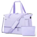 Professional lavender weekender gym bag and matching small makeup pouch set with USB port - Three-Piece Set / Purple