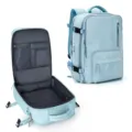 Mochila de viaje azul claro de gran capacidad con varios prácticos bolsillos internos. - Cremallera Simple Vertical / Azul cielo