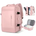 Large pink multifunctional travel backpack with laptop compartment and USB charging port - Pink (Single Vertical Zipper Front Pocket)