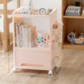 Pink 3-tier mobile plastic utility cart featuring storage drawer and side hooks - Triple Layer / Mobile Style (With 7-Piece Storage Set) / Pink