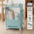 Light blue 3-tier mobile rolling utility cart with drawer and side storage boxes. - Triple Layer / Mobile Style (With 7-Piece Storage Set) / Blue