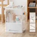 White multi-tier plastic mobile storage cart with drawer and side hooks - Triple Layer / Non-Wheeled Style (With 7-Piece Storage Set) / White