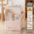 Two-tier mobile plastic storage rack with drawer and side hooks in minimalist beige - Triple Layer / Non-Wheeled Style (With 7-Piece Storage Set) / Pink