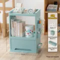 Mint green multi-tier plastic rolling storage cart with drawer and hooks - Triple Layer / Non-Wheeled Style (With 7-Piece Storage Set) / Blue