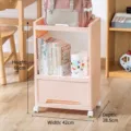 Pink 2-tier plastic rolling storage cart with drawer for organizing school supplies. - Triple Layer / Mobile Style / Pink