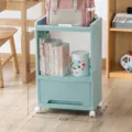 Light blue 3-tier movable plastic storage cart with wheels and drawer - Triple Layer / Mobile Style / Blue