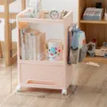 Mobile multi-tier plastic storage cart with wheels and side hooks in pale pink finish - Triple Layer / Mobile Style (With Bag Hook) / Pink