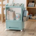 Mint green multi-tier plastic mobile utility cart with storage drawer and hanging hooks - Triple Layer / Mobile Style (With Bag Hook) / Blue