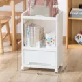 White 2-tier rolling storage cart with drawer and wheels 42x28.5x66cm - Triple Layer / Mobile Style / White