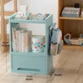 Light blue multi-layer plastic storage rack with drawer and side hook, 61x42x28.5cm. - Triple Layer / Non-Wheeled Style (With Bag Hook) / Blue