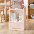 Light pink 2-tier plastic storage rack with drawer and dimension markings 42x28.5x61cm - Triple Layer / No Wheels Style / Pink