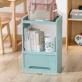 Light blue plastic 2-tier storage rack with bottom drawer for schoolbags - Triple Layer / No Wheels Style / Blue