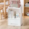 2-tier white plastic storage rack with drawer, size 61x42x28.5cm for desk organization - Triple Layer / No Wheels Style / White