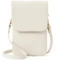 Elegant off-white PU leather phone crossbody bag with pebbled texture and gold hardware - Upgrade-White