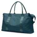 Full view of a spacious teal travel duffel bag with handles and nylon texture. - Teal