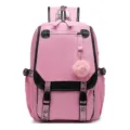 Großer pinkfarbener Schulrucksack für Mädchen und Studentinnen mit Bommel-Anhänger - Rosa