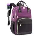 Vista dettagliata dello zaino per laptop viola e nero alla moda con porta di ricarica USB integrata - Nero E Viola Contrasto