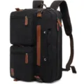 Black canvas multifunctional backpack with brown leather trim for men business laptop - Canvas Style / 15.6" / Black
